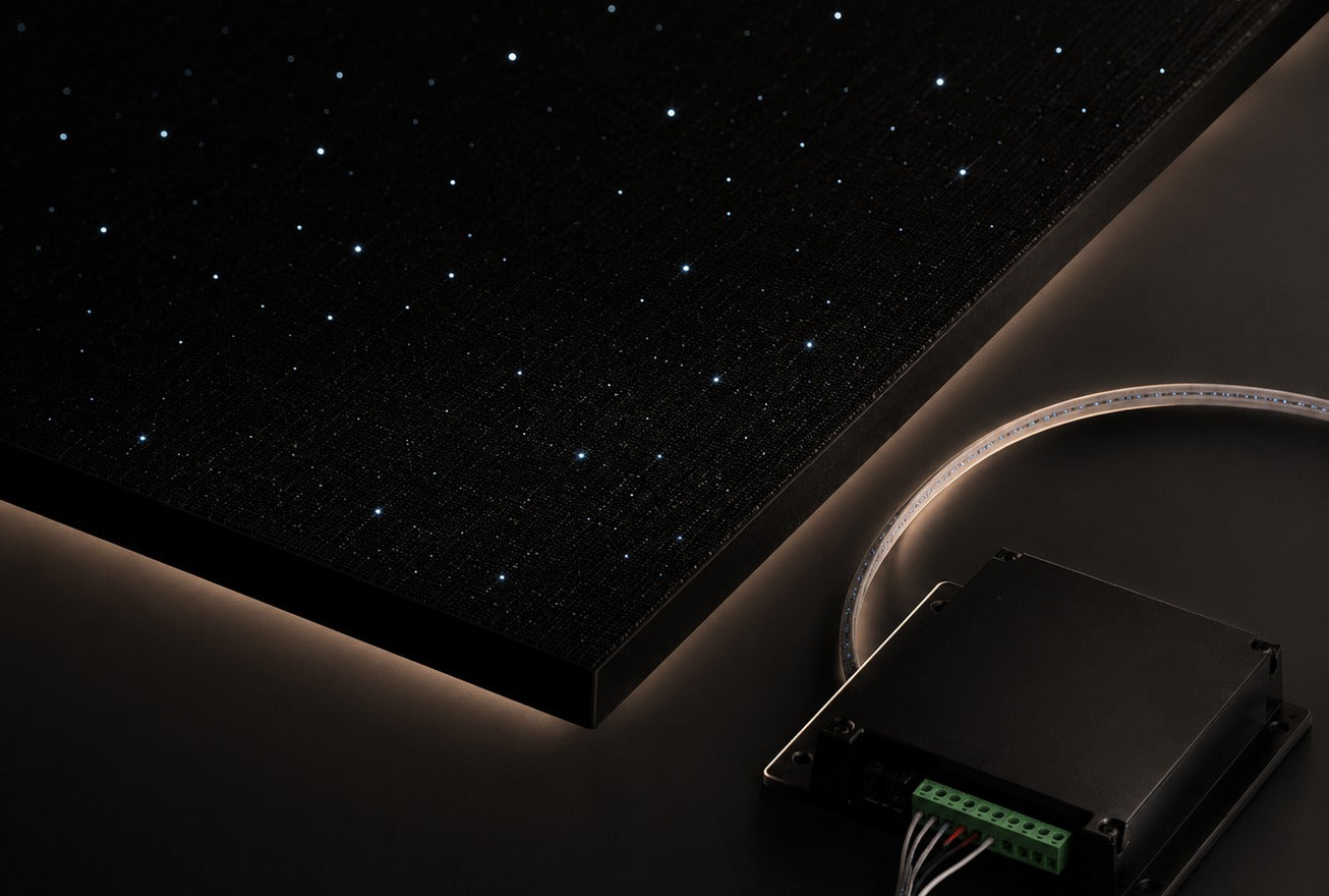 Close-up of twinkling fiber optic stars