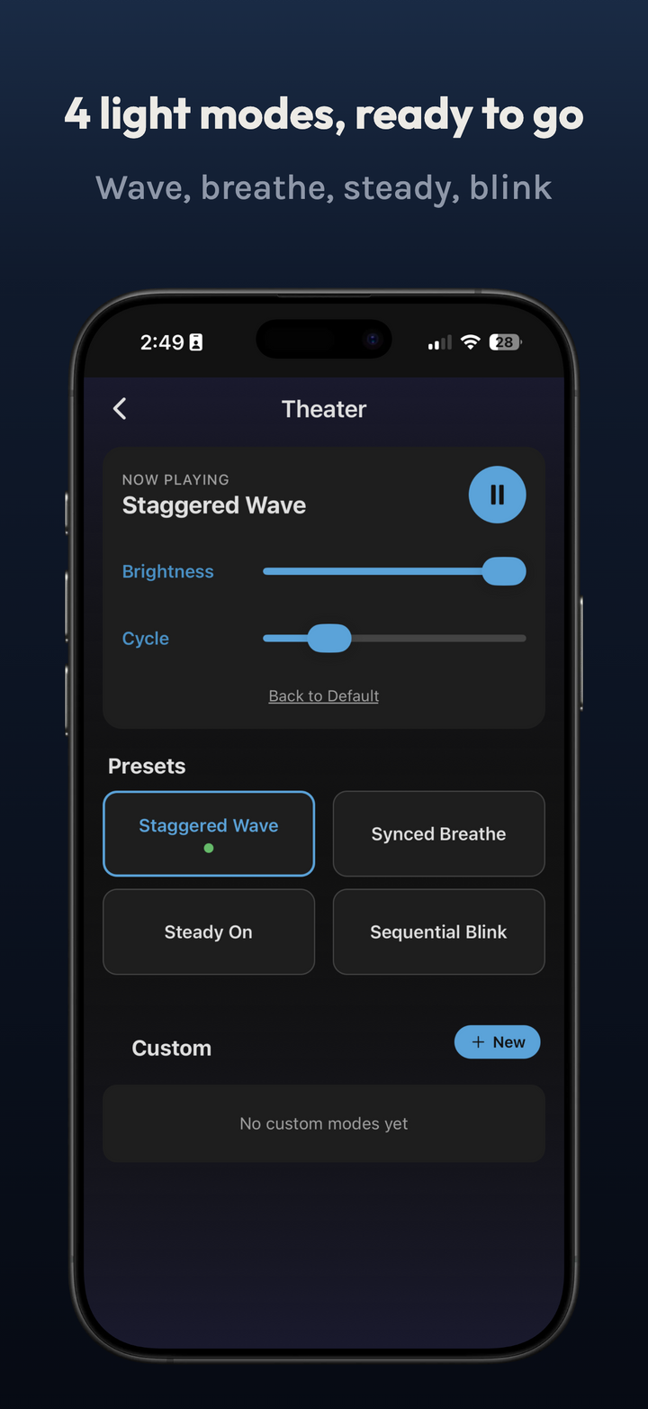 Starlight Ceiling app showing the four built-in light modes